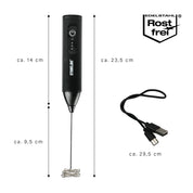 STONELINE Elektrischer Milchaufschäumer USB C Aufladbar mit 3 Stufen, Mixstab mit Edelstahl Schneebesen Doppelfeder Schaumbereiter Getränkemixer Handmixer für Kaffee Cappuccino Cocktails, Schwarz