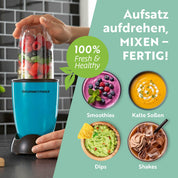 GOURMETmaxx Mr. Magic Power Pro Mixer 400 Watt | Smoothie Maker mit to go Deckel | Standmixer mit Mixbecher & Frischhaltedeckel zum Aufbewahren | Blender mit Zubehörset XL für Shakes, Smoothies etc.