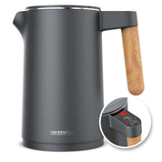 Arendo - Wasserkocher Edelstahl mit Temperatureinstellung - 45°C-100°C - 1.5 Liter - Doppelwand - BPA frei - Warmhaltefunktion - Teekocher mit Temperaturanzeige - Griff Cool Touch - Schwarz Cool Grey