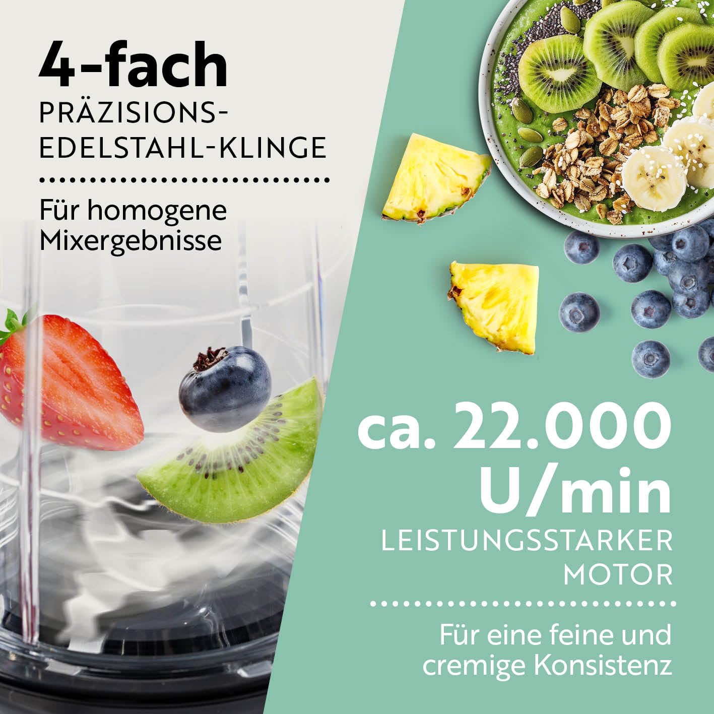 GOURMETmaxx Mr. Magic Power Pro Mixer 400 Watt | Smoothie Maker mit to go Deckel | Standmixer mit Mixbecher & Frischhaltedeckel zum Aufbewahren | Blender mit Zubehörset XL für Shakes, Smoothies etc.