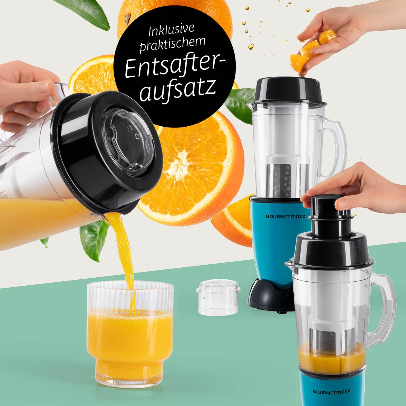 GOURMETmaxx Mr. Magic Power Pro Mixer 400 Watt | Smoothie Maker mit to go Deckel | Standmixer mit Mixbecher & Frischhaltedeckel zum Aufbewahren | Blender mit Zubehörset XL für Shakes, Smoothies etc.