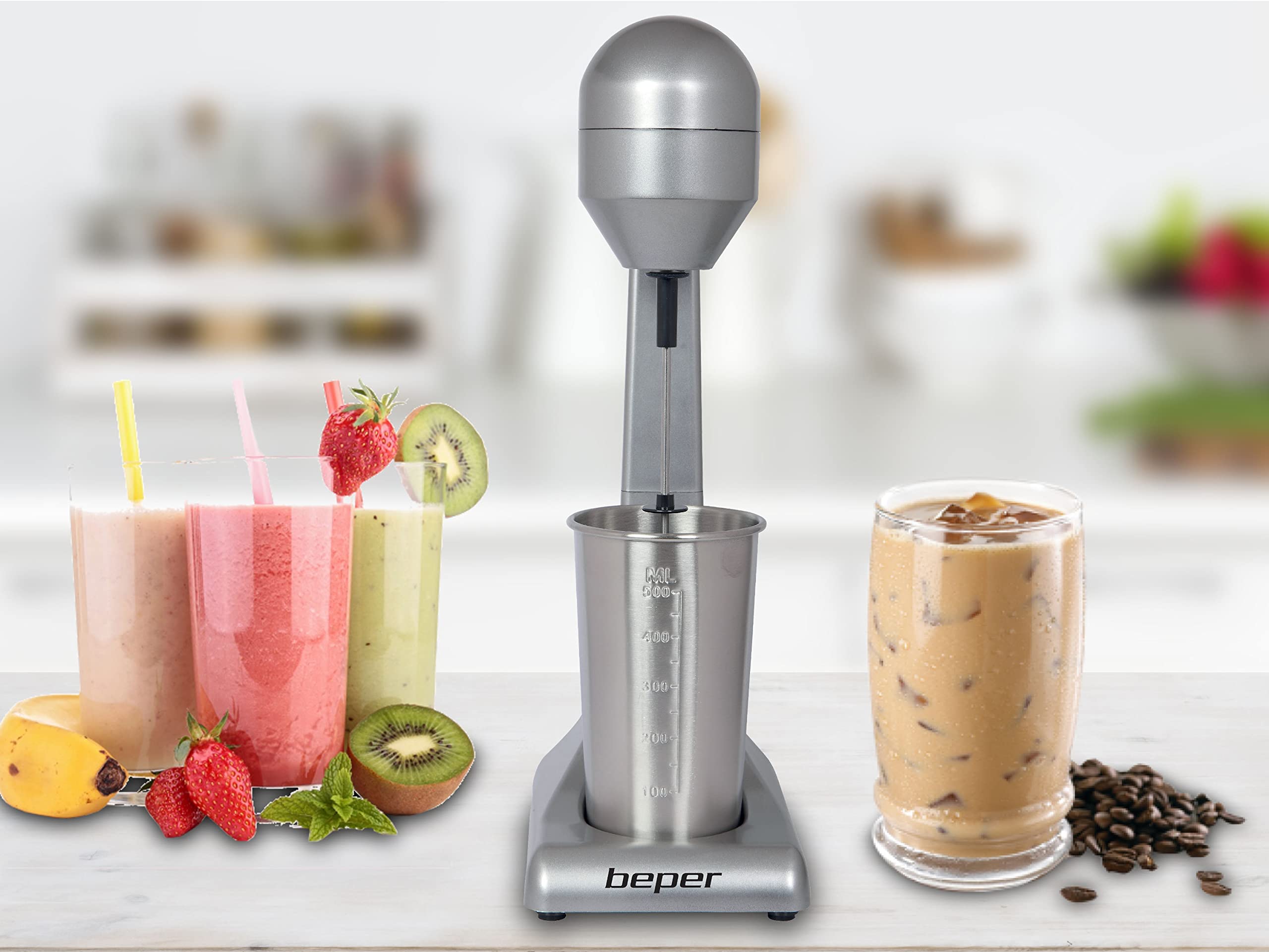 Beper - Elektrischer Standmixer für Milchshakes, Frappés, Smoothies und Cocktails, 2-Gänge, Aluminiumbehälter 0,5 l, 100 W , Rot