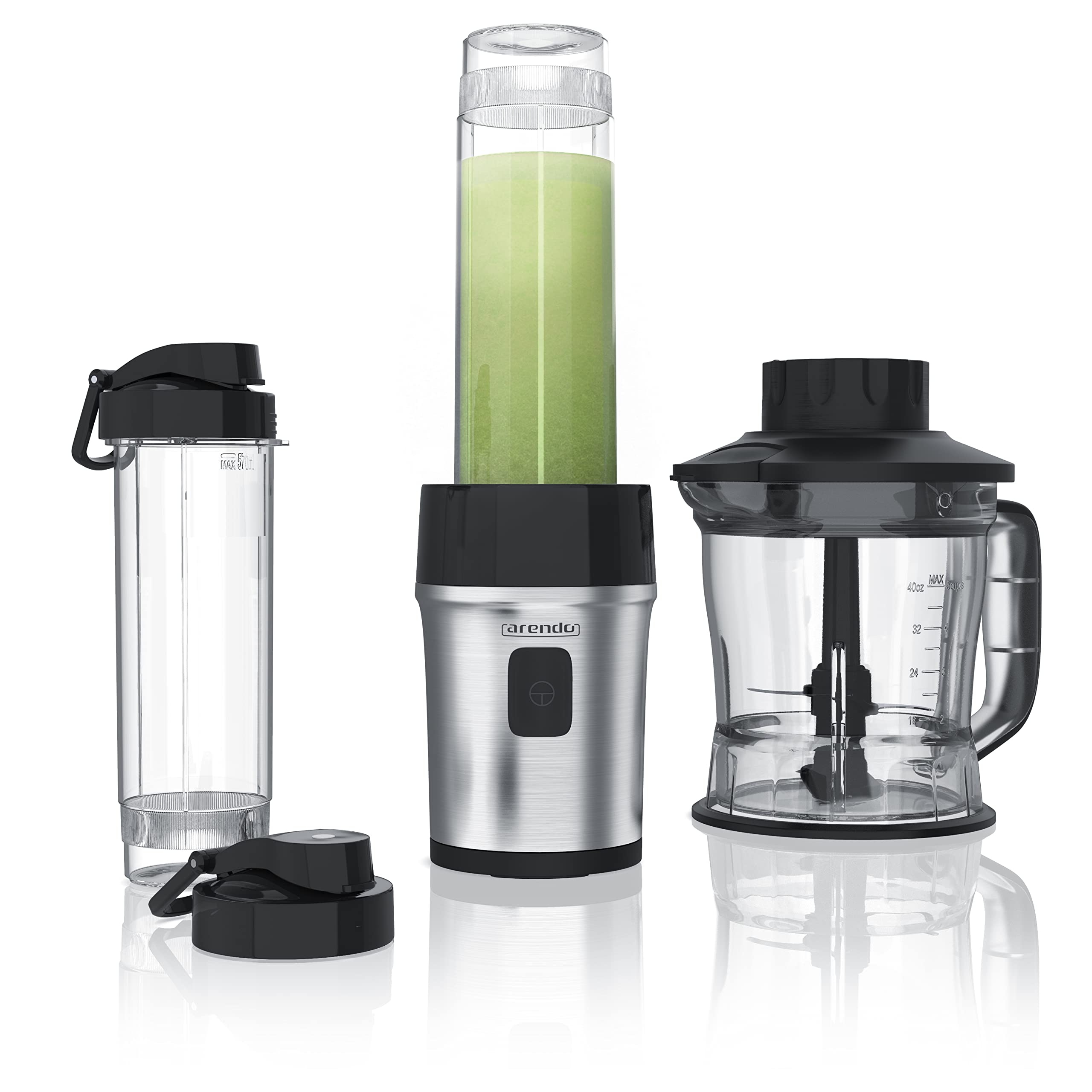 Arendo - Edelstahl Standmixer 700W - 2in1 - Smoothie Maker - 1,2l Fassungsvermögen inkl. 2x 0,57l Smoothie Mixbehälter - Mix & Go Shake Mixer - Leistungsstarkes Edelstahlmesser