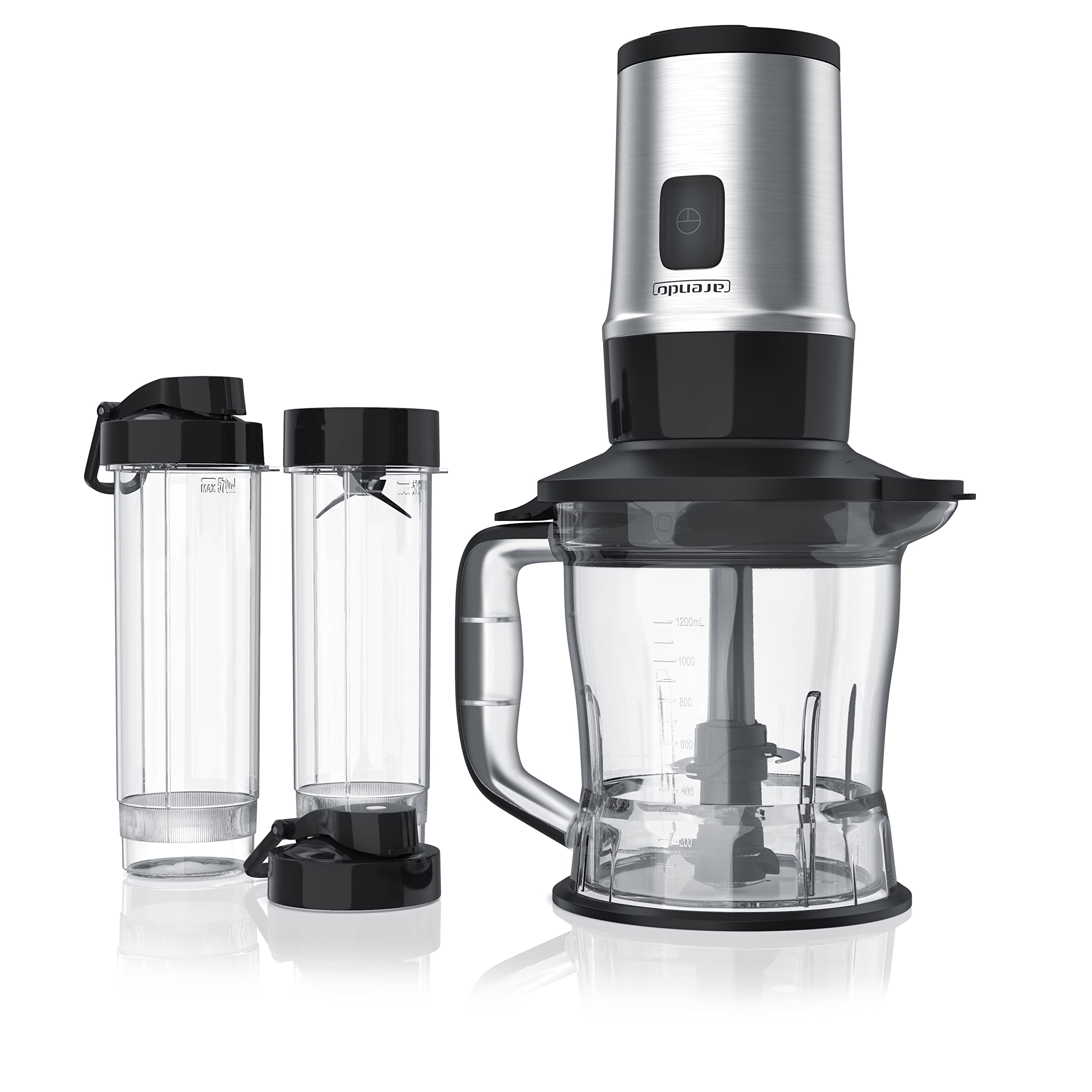 Arendo - Edelstahl Standmixer 700W - 2in1 - Smoothie Maker - 1,2l Fassungsvermögen inkl. 2x 0,57l Smoothie Mixbehälter - Mix & Go Shake Mixer - Leistungsstarkes Edelstahlmesser