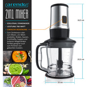 Arendo - Edelstahl Standmixer 700W - 2in1 - Smoothie Maker - 1,2l Fassungsvermögen inkl. 2x 0,57l Smoothie Mixbehälter - Mix & Go Shake Mixer - Leistungsstarkes Edelstahlmesser