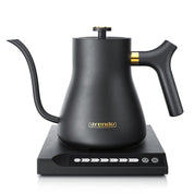 Arendo - Edelstahl Wasserkocher Schwanenhals mit Temperatureinstellung - 40° bis 100° - Warmhaltefunktion 30 Minuten – 0,5 Liter – Sensortasten – 360° Basis - Retro Design - Schwarz