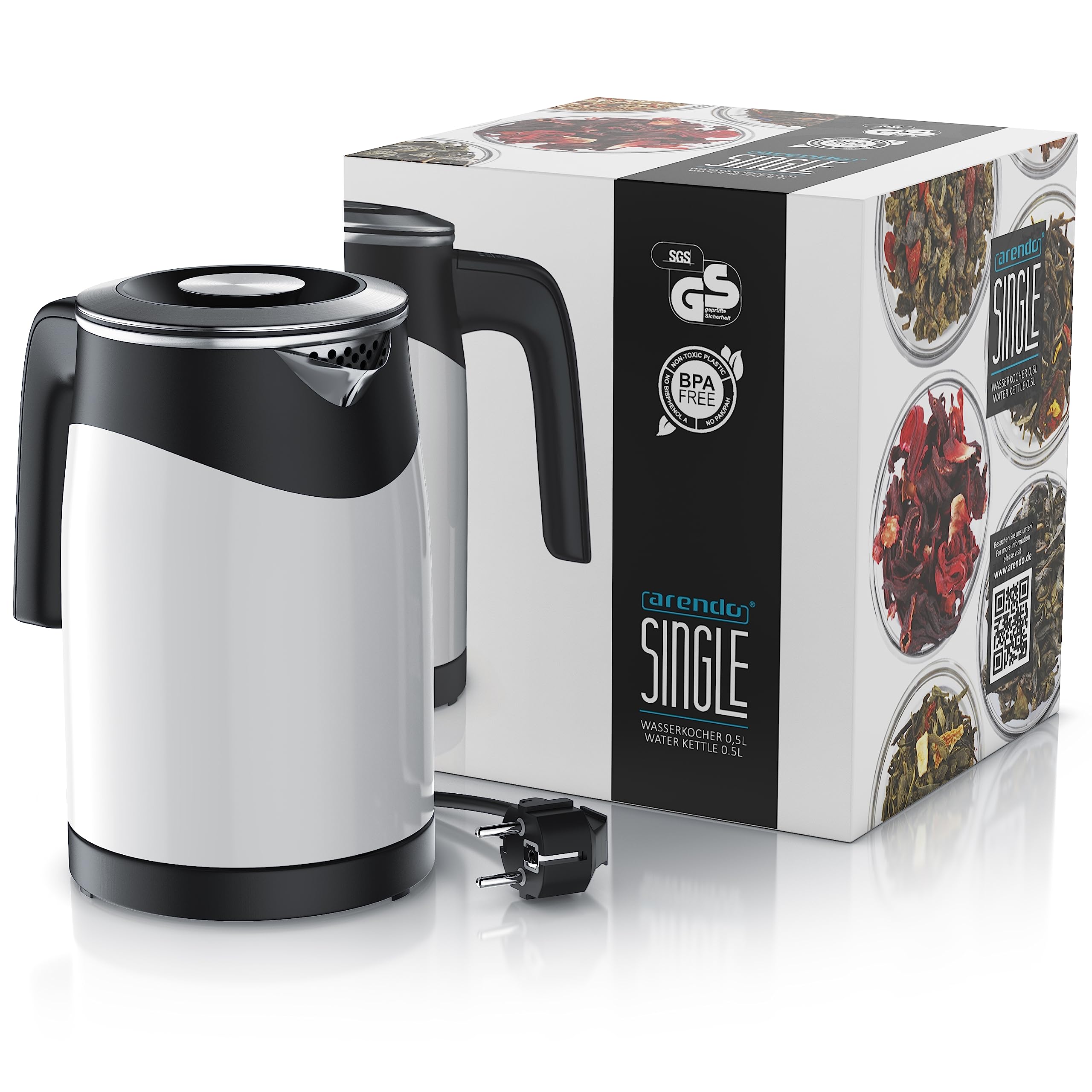 Arendo - 0,5l Edelstahl Wasserkocher mit Temperatureinstellung im Doppelwand-Design - 0,5l Wasser-Füllmenge - 5 Temperaturstufen einstellbar - Warmhaltefunktion - Energiesparend