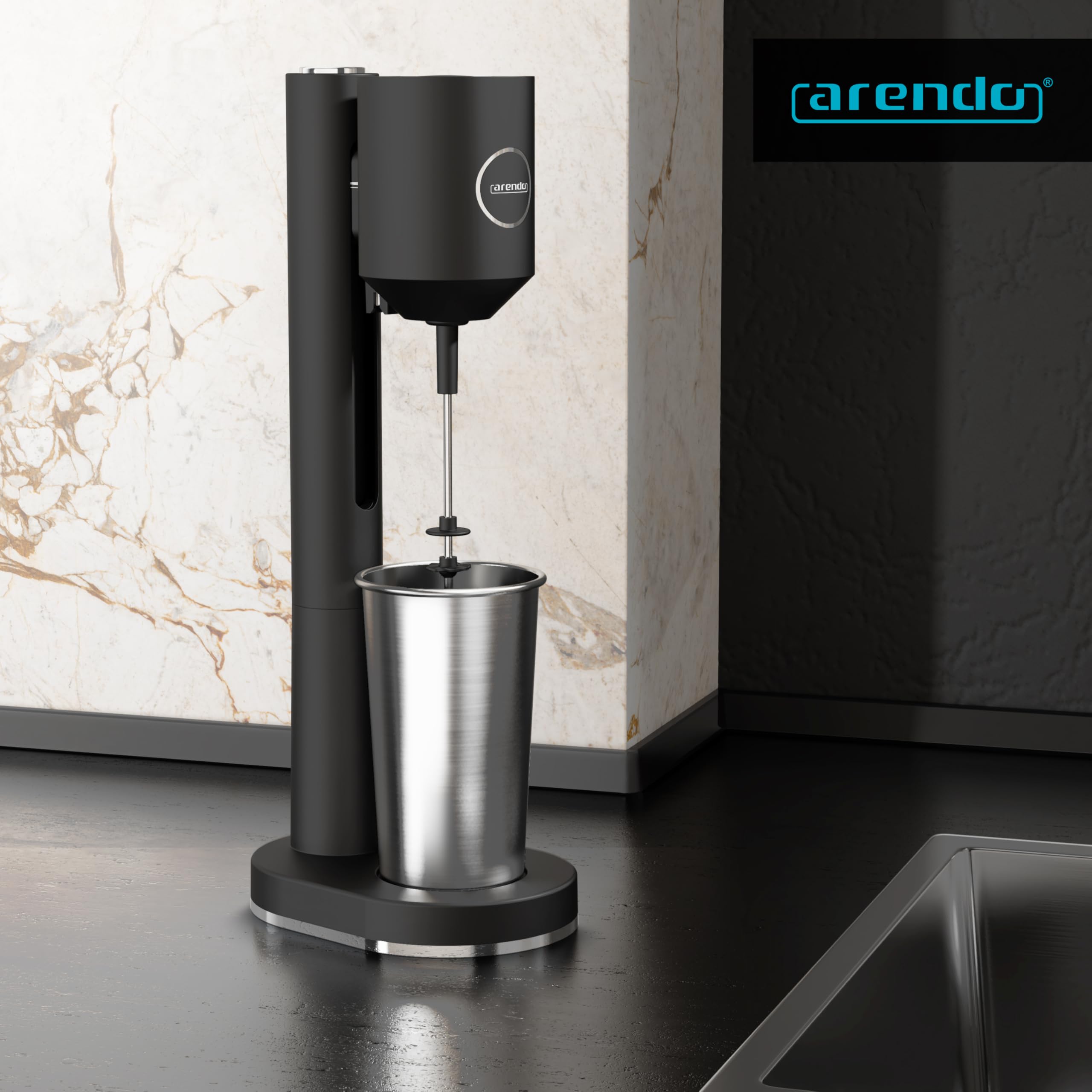 Arendo - Eiweiß Shaker - Protein Mixer - Milchshake Mixer - elektrischer Standmixer - 500 ml Edelstahl Becher - 22.000 U min - 2 Geschwindigkeitsstufen - Fitness Protein Drinks Smoothies Milchshakes