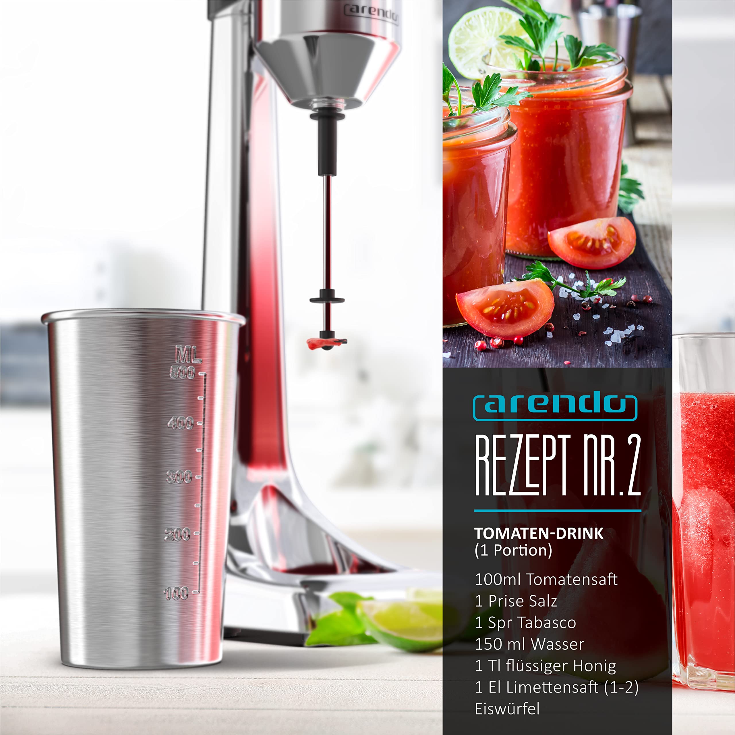 Arendo - Drink Mixer - Eiweiß Shaker - Getränkemixer - elektrischer Standmixer - 500 ml Becher - 22.000 U min - 2 Geschwindigkeitsstufen - Fitness Protein Drinks Smoothies Milchshakes Cocktails