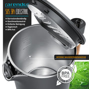 Arendo - Wasserkocher Edelstahl mit Temperatureinstellung - 45°C-100°C - 1.5 Liter - Doppelwand - BPA frei - Warmhaltefunktion - Teekocher mit Temperaturanzeige - Griff Cool Touch - Schwarz Cool Grey