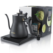 Arendo - Edelstahl Wasserkocher Schwanenhals mit Temperatureinstellung - 40° bis 100° - Warmhaltefunktion 30 Minuten – 0,5 Liter – Sensortasten – 360° Basis - Retro Design - Schwarz